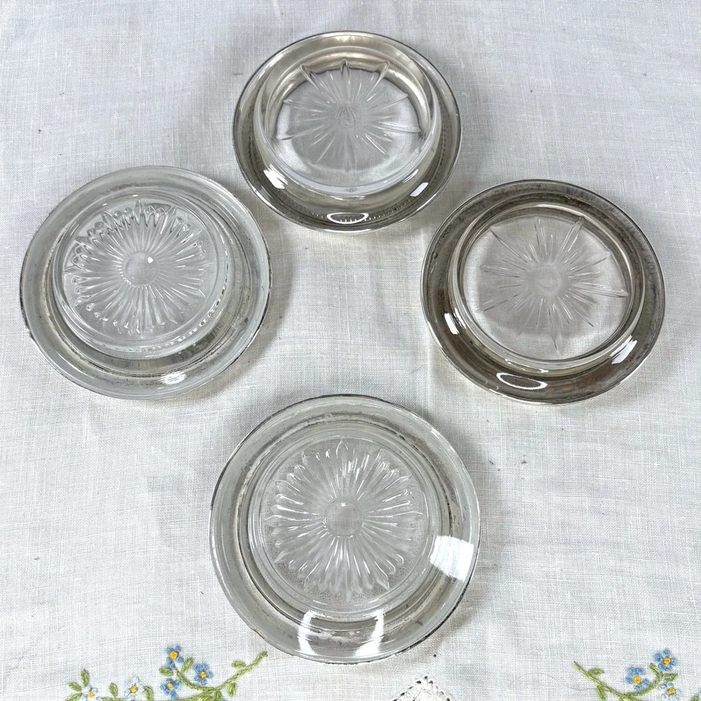 Vintage Sterling Silver Rim Glass Coasters Set of 4 Frank M Whiting Laben
